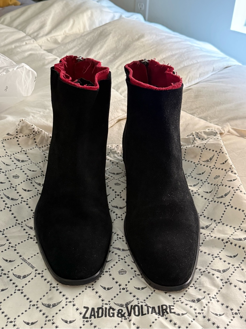 Zadig & Voltaire Black Suede Ankle Boots with Red Interior